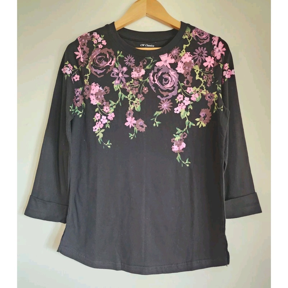 Cw Classics Women's Switshirt Top Floral Cottagecore Blouse Black Size M